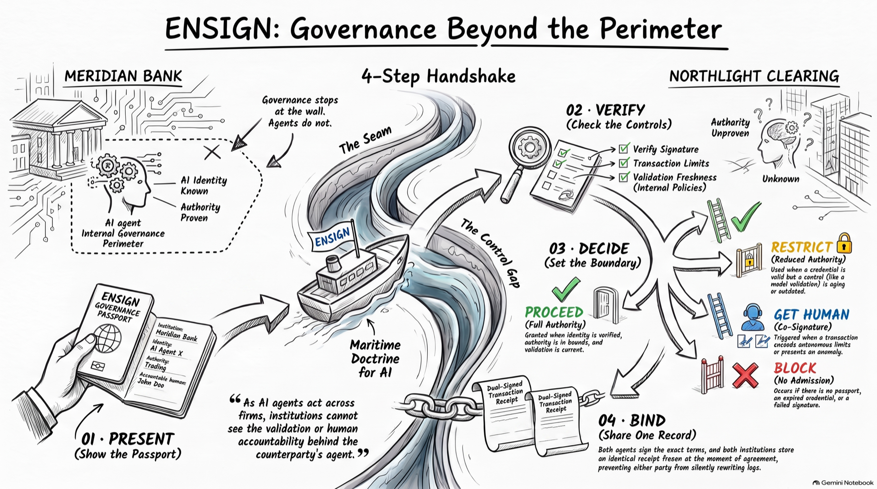 ENSIGN: Governance Beyond the Perimeter - The four-step handshake between two institutions connected through the ENSIGN control gate